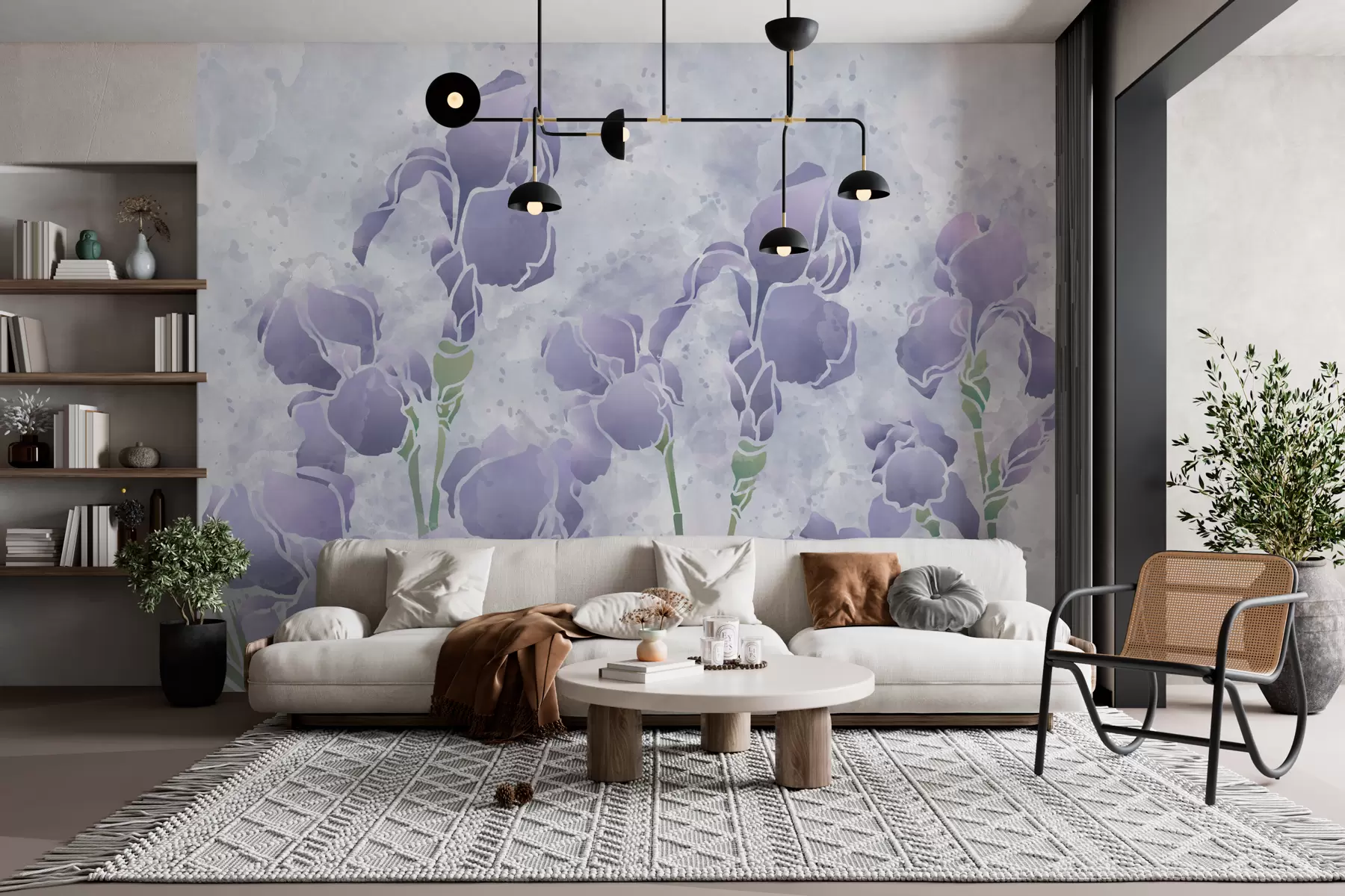 murales de pared Iris morados acuarela w07933
