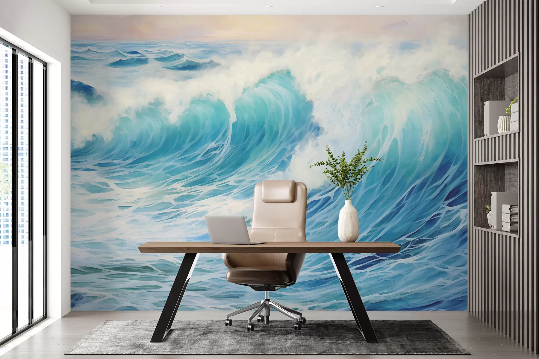 murales de pared Pintura al óleo de olas del mar. w08027