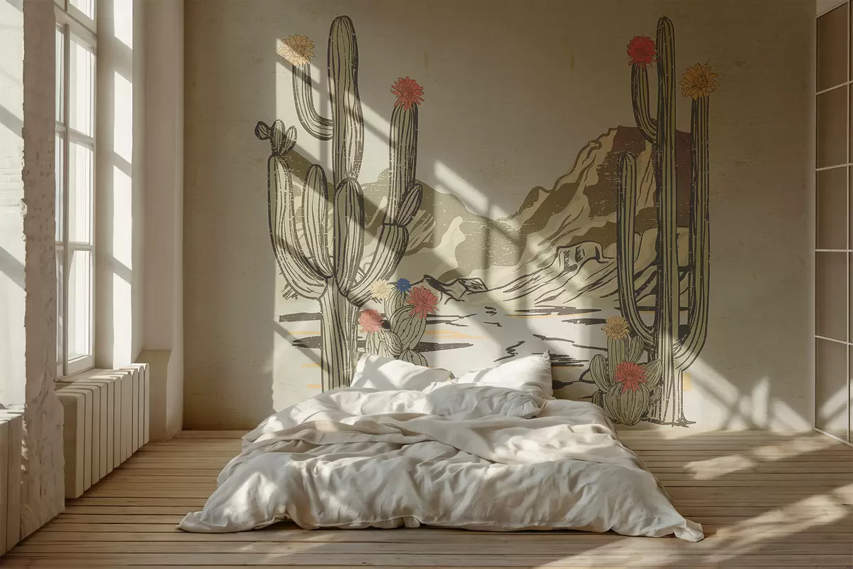 murales de pared montañas, cactus w08001