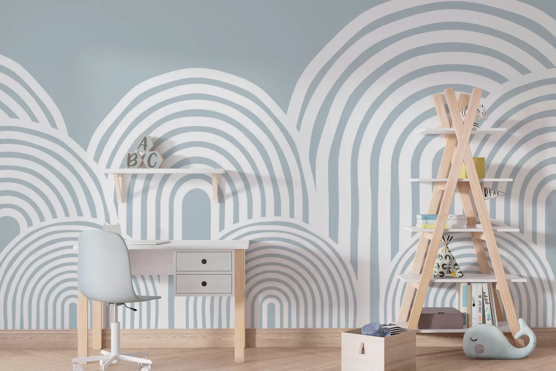 murales de pared Arcos ondulados estilo escandinavo minimalismo color azul w08037