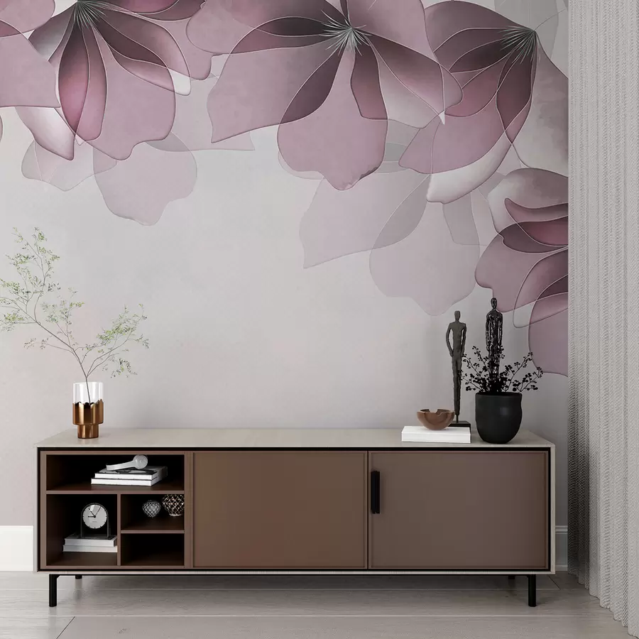 murales de pared grandes flores de color rosa translúcido w08041
