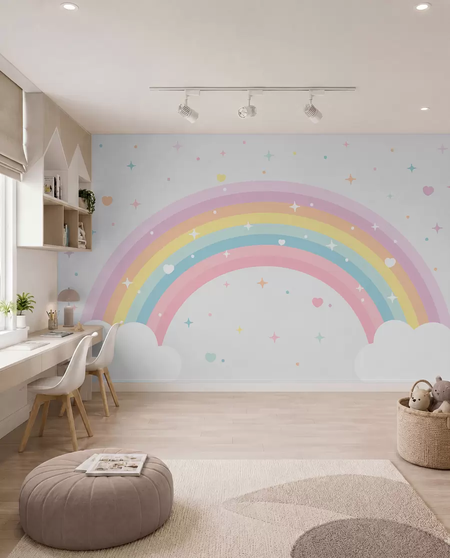 murales de pared Arcoíris con corazones w08109