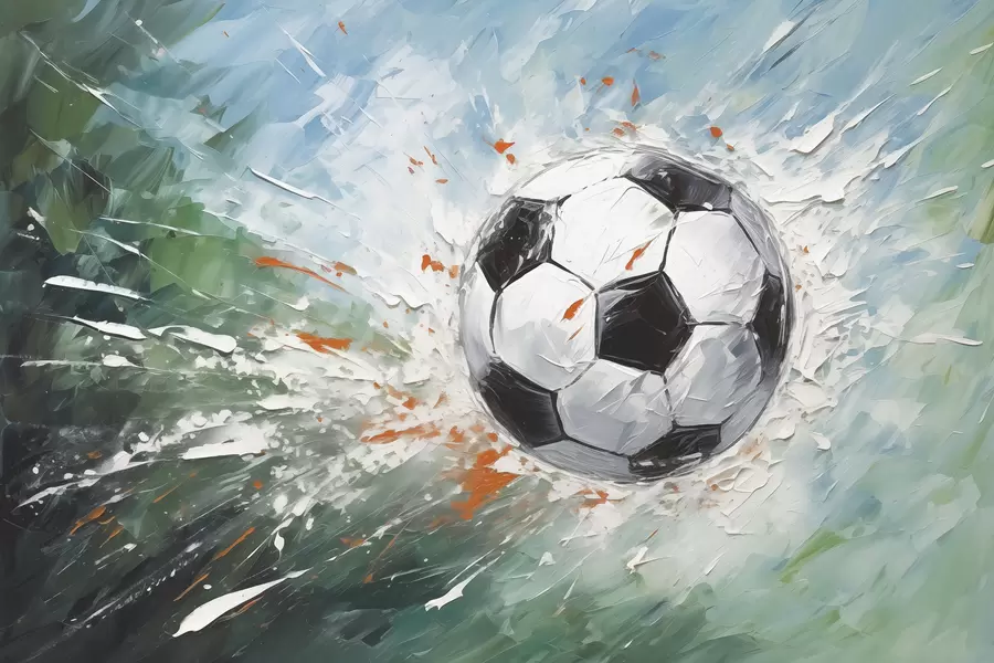 murales de pared Balón de fútbol volando pintura al óleo arte abstracto w08117