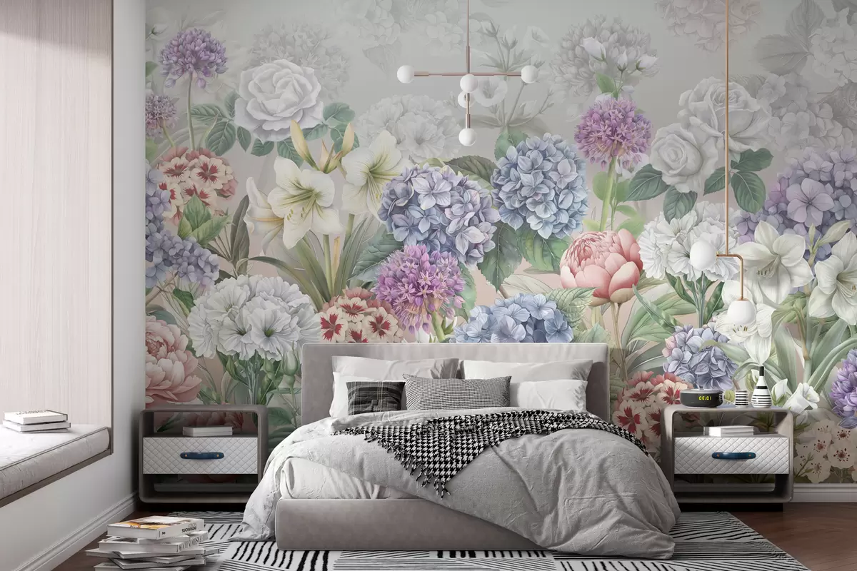 murales de pared Mágico jardín de verano con flores en colores pastel. w08140v3
