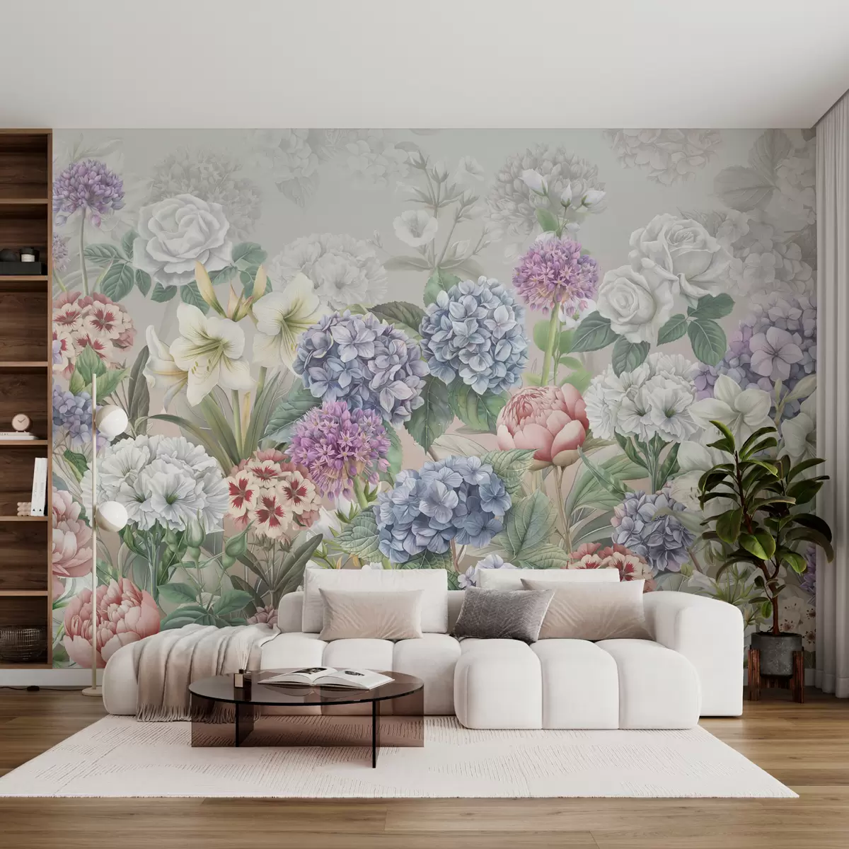 murales de pared Mágico jardín de verano con flores en colores pastel. w08140v3
