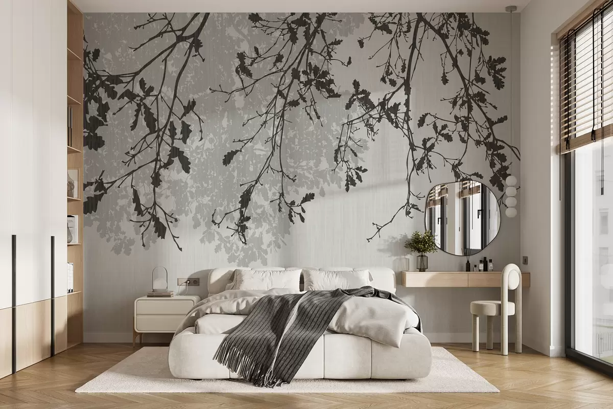 murales de pared ramas de árboles sobre un fondo gris w08167v2