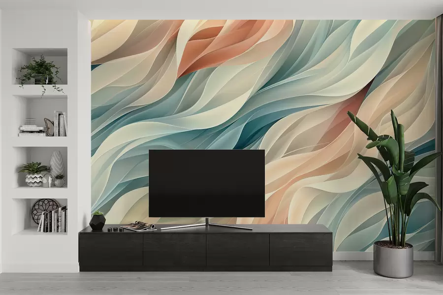 murales de pared Diseño abstracto fascinante con suaves ondas pastel w01335