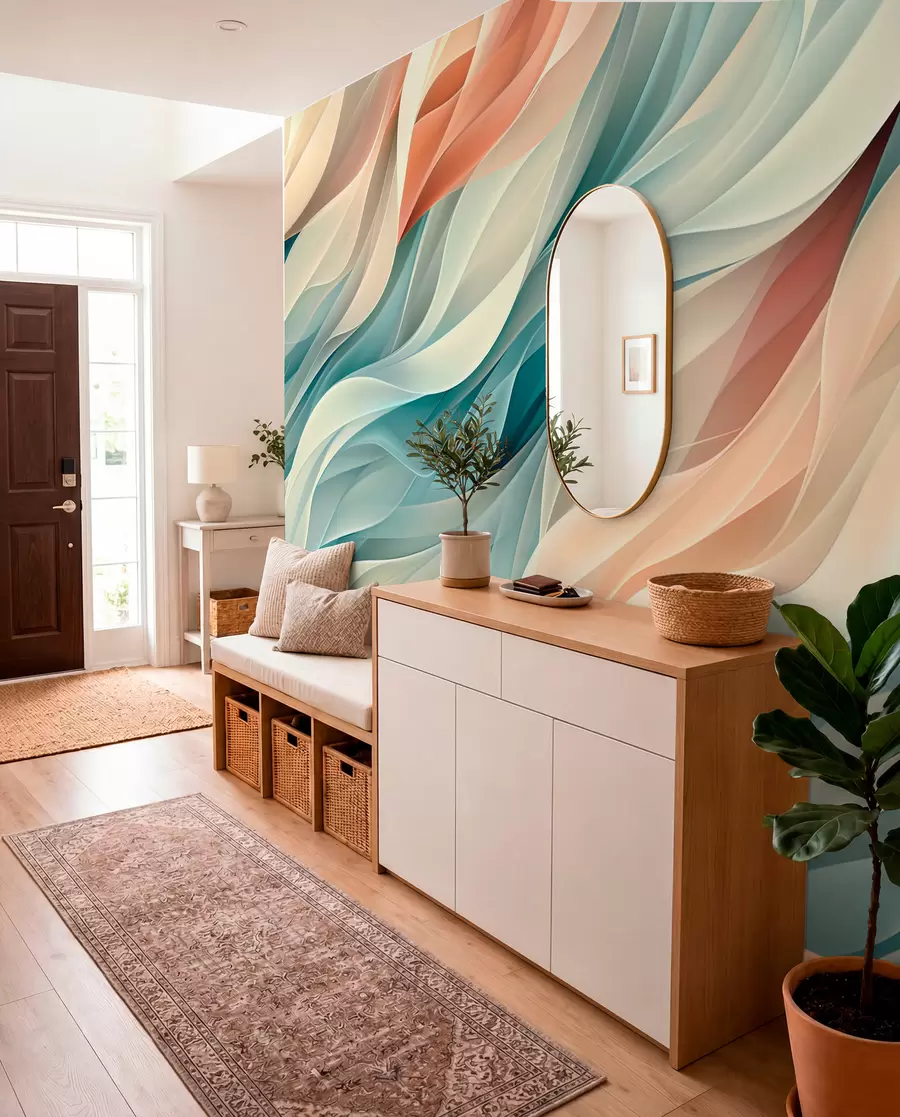 murales de pared Diseño abstracto fascinante con suaves ondas pastel w01335
