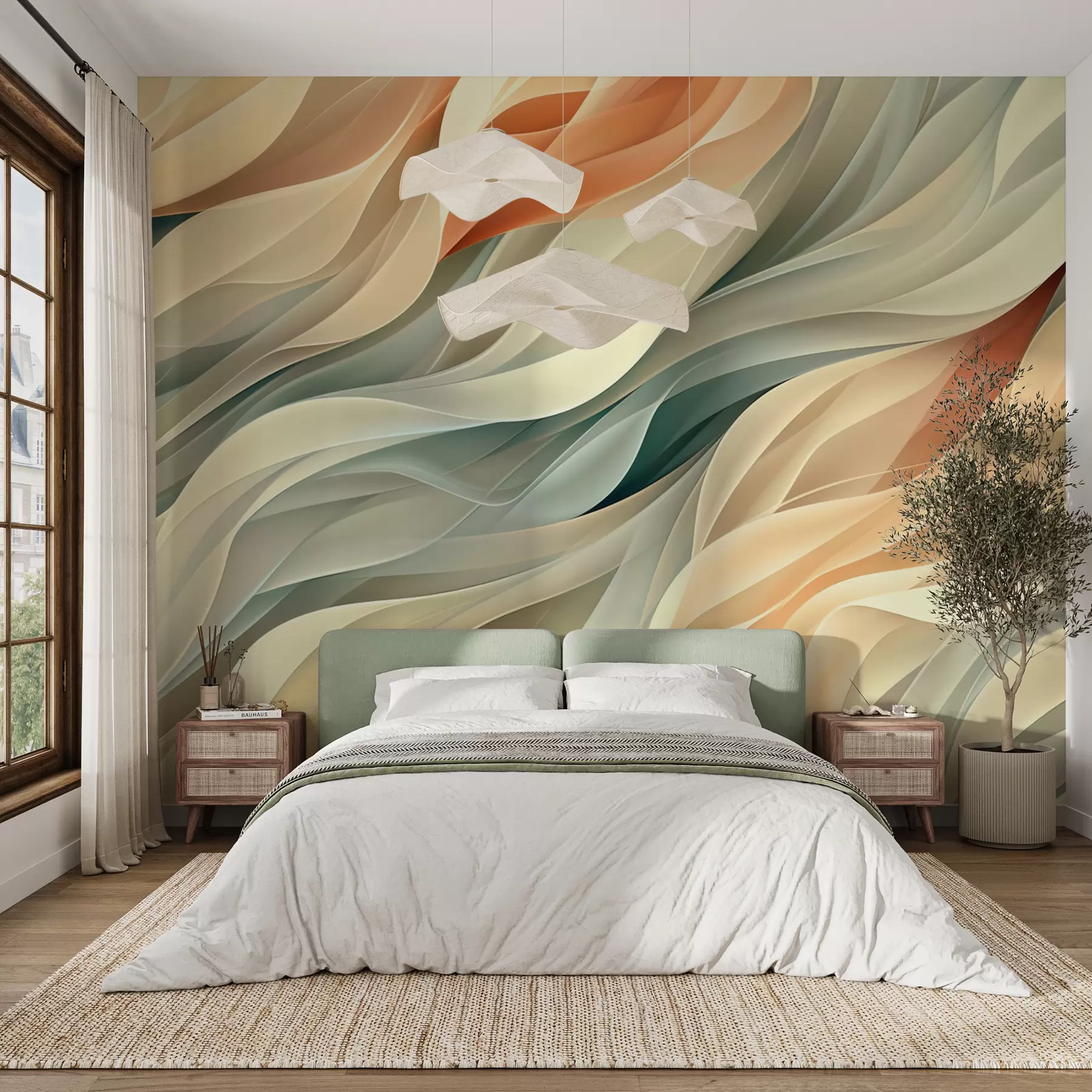 murales de pared Fascinante diseño abstracto con suaves ondas pastel en colores cálidos w01335v1