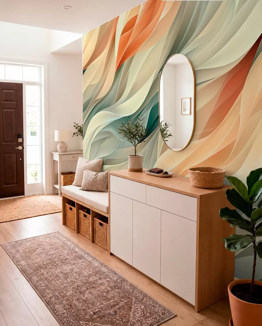 murales de pared Fascinante diseño abstracto con suaves ondas pastel en colores cálidos w01335v1