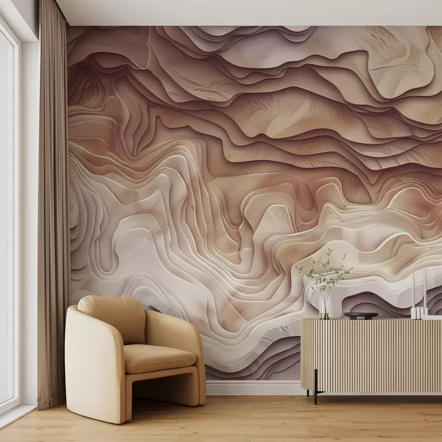 murales de pared Mapa topográfico 3D con contornos de relieve en tonos rosa claro w01337