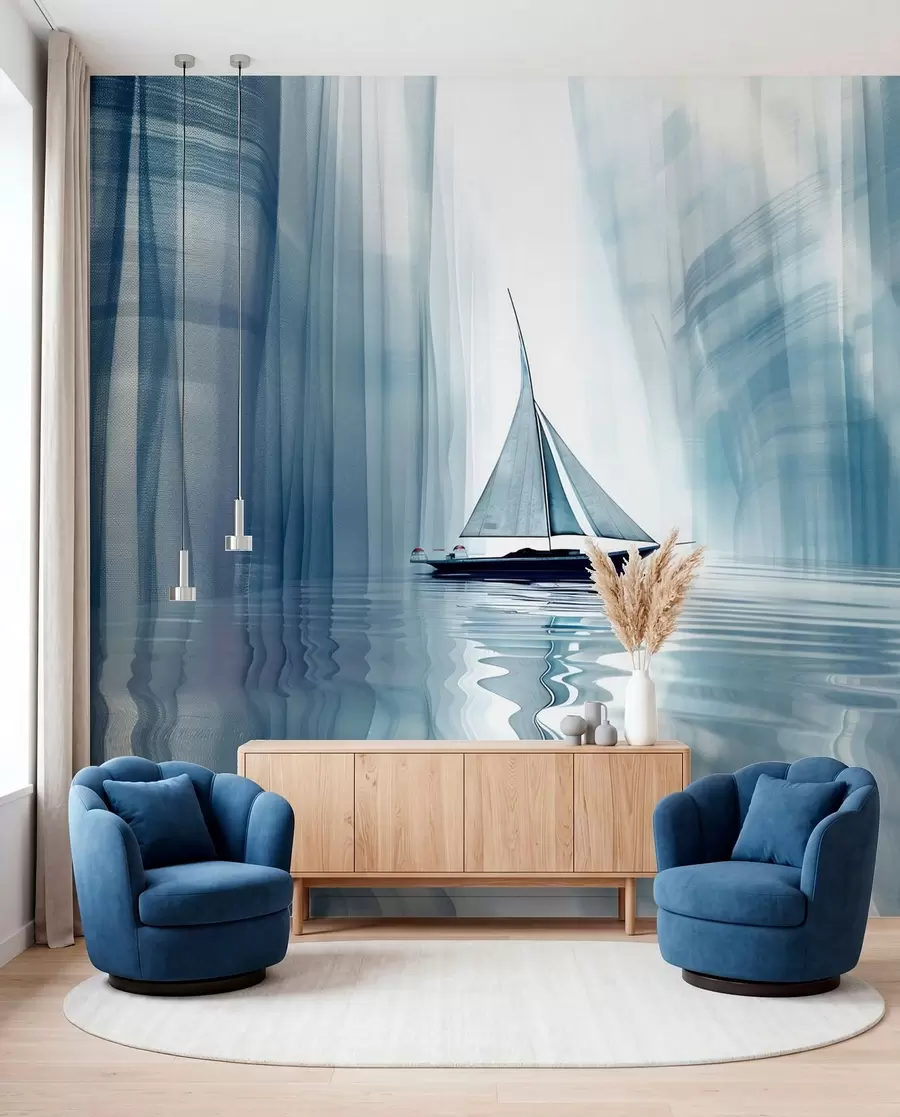 murales de pared Vela entre reflejos azules w01338