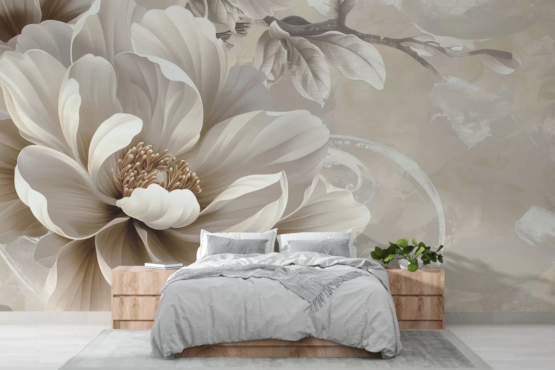 murales de pared Gran flor de mora en la pared grunge w08181v2
