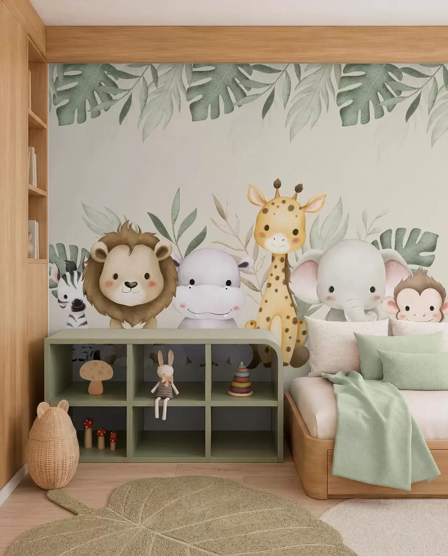 murales de pared Animales de safari con pinturas de acuarela w01406