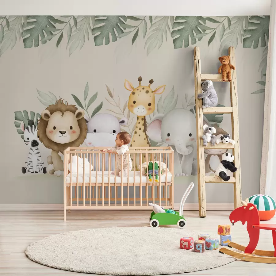 murales de pared Animales de safari con pinturas de acuarela w01406