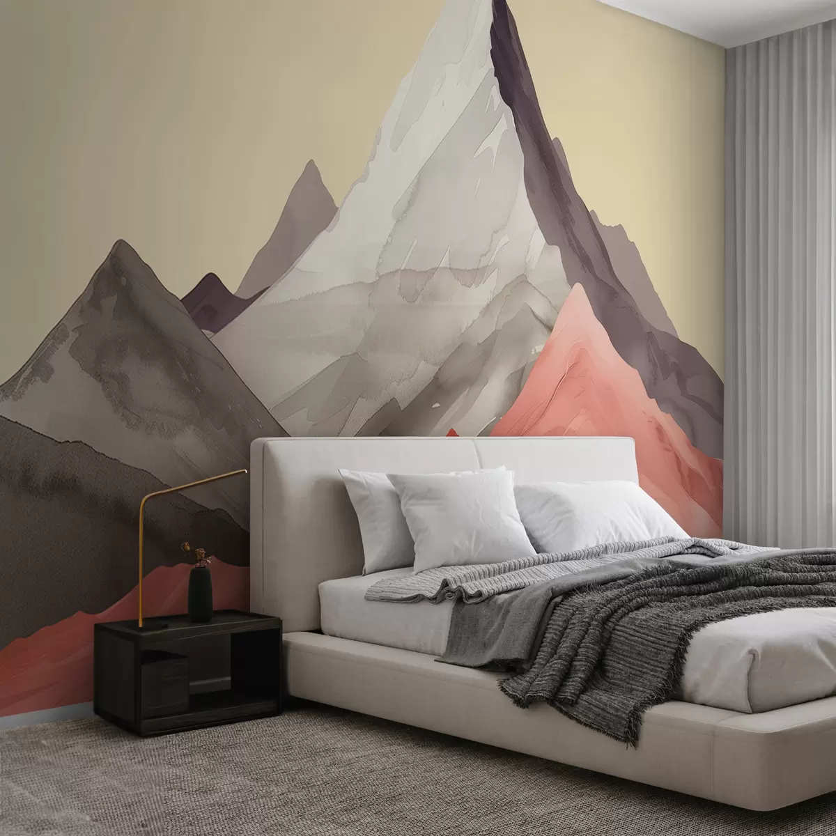 murales de pared Montañas pastel con acento rojo w01393