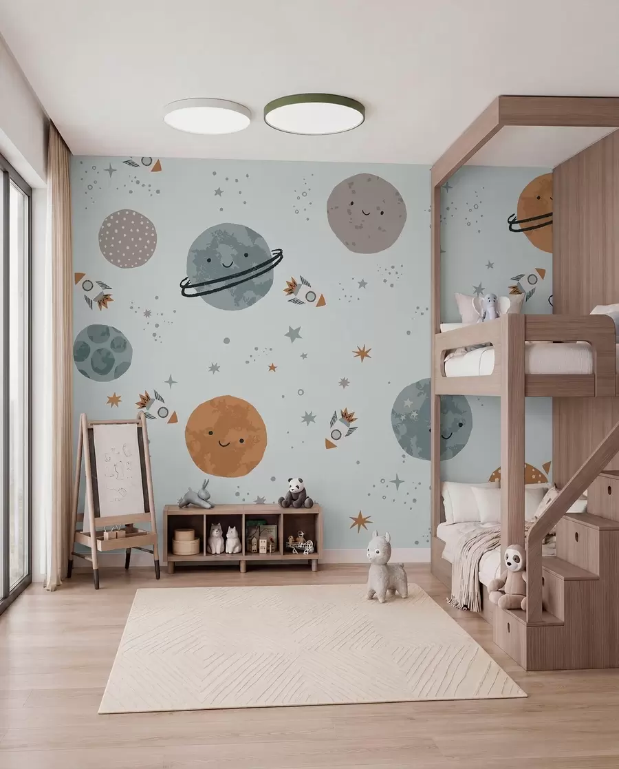 murales de pared Fondo de pantalla infantil, espacio, planetas w01417