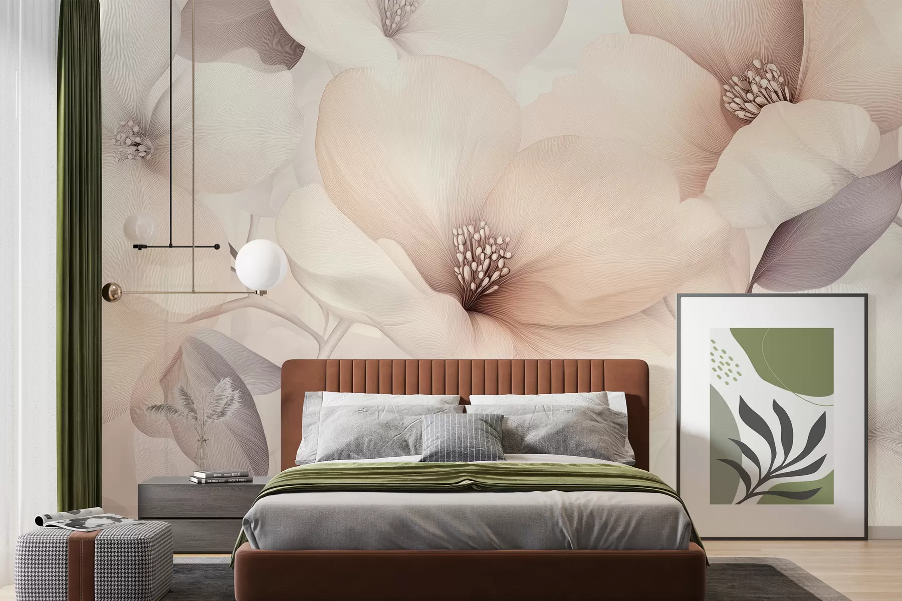 murales de pared Flores acrílicas, composición floral, naturaleza, colores beige pastel w01447