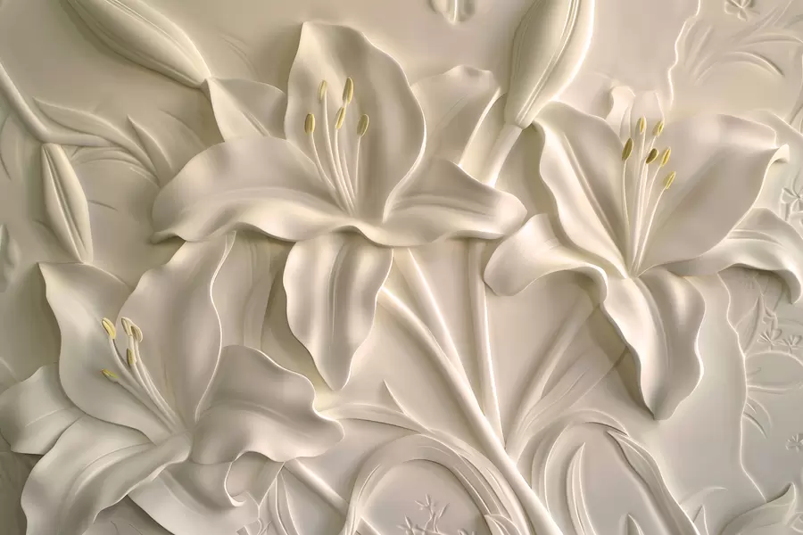 murales de pared Bajorrelieve de grandes lirios beige w01434