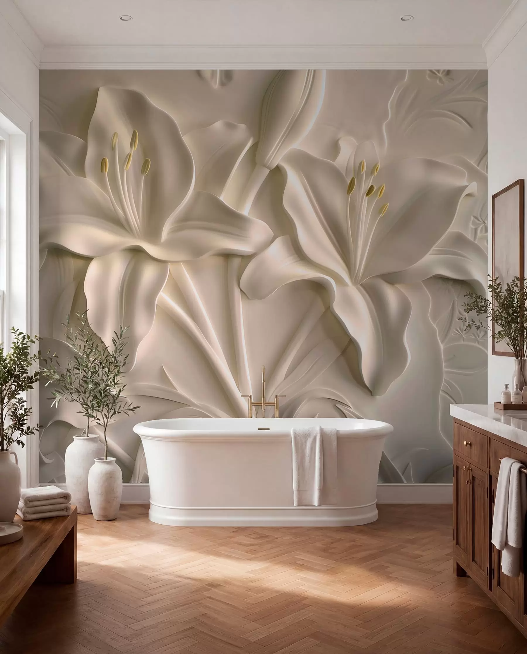 murales de pared Lirios marfil esculturales w01434