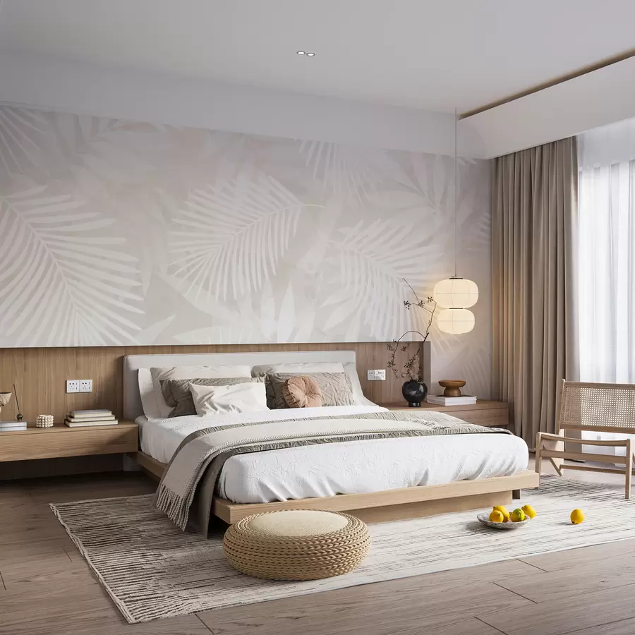 murales de pared hojas de palma blancas sobre un fondo claro w00978