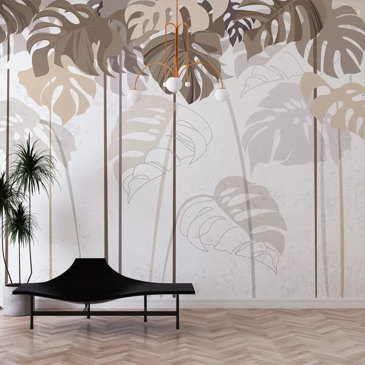murales de pared Hojas de Monstera Tropics en tonos beige claro w01454