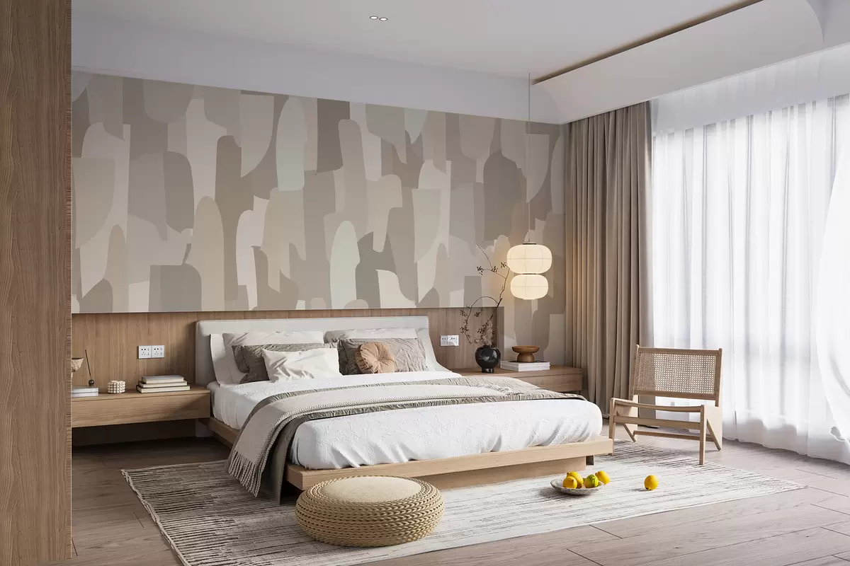murales de pared Papel pintado de arte moderno abstracto en tonos beige que imita piezas de colores para un diseño interior elegante w00987
