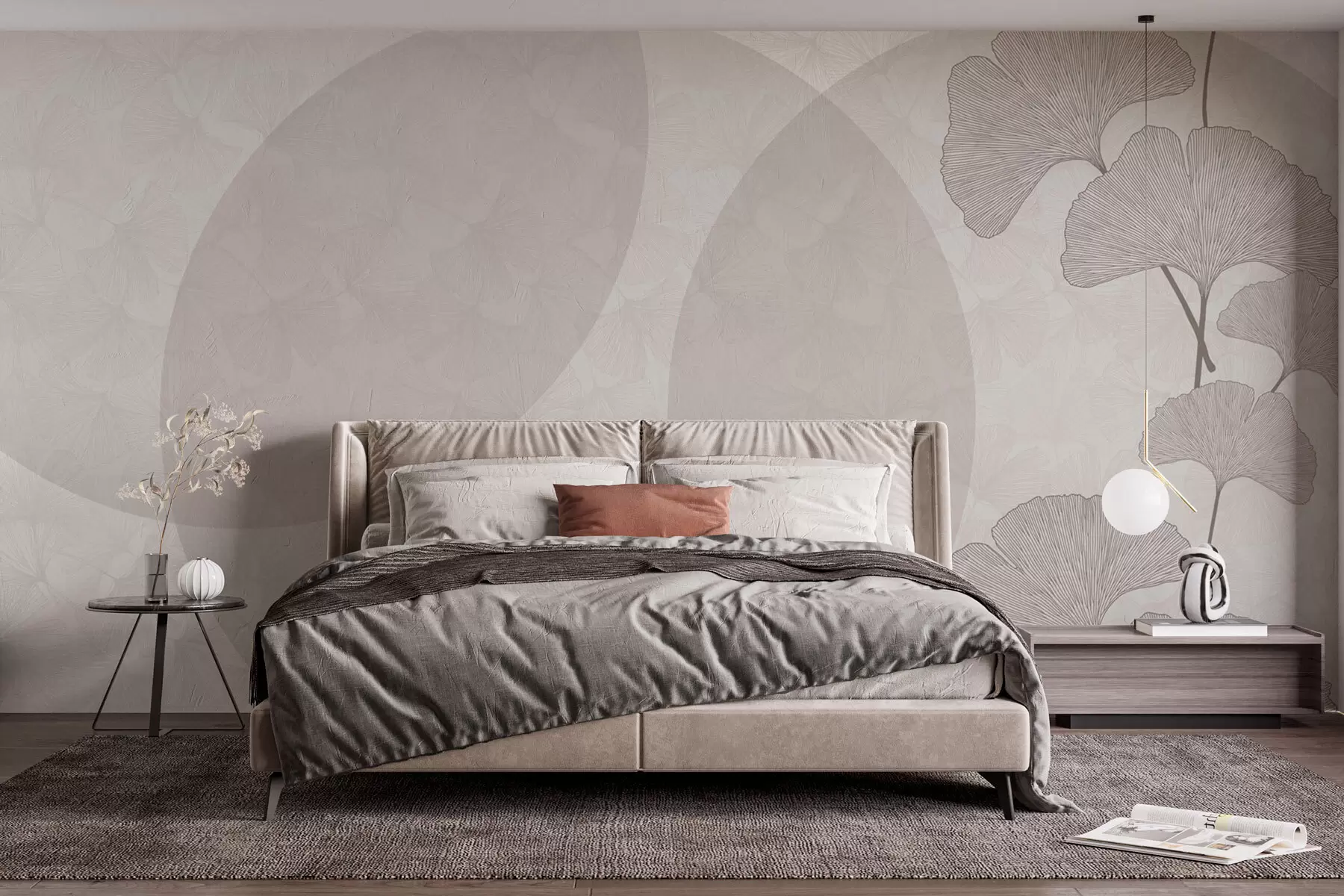 murales de pared Hojas de ginkgo grandes y geometría w01465