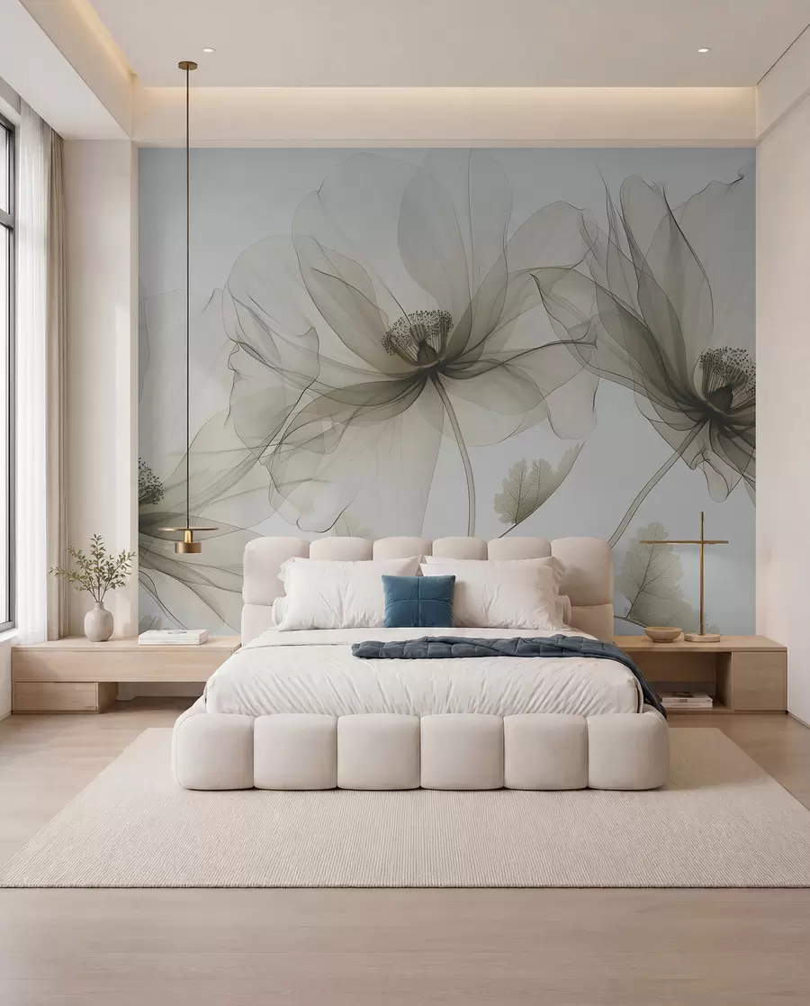 murales de pared Flores de tinta sepia w01482v2
