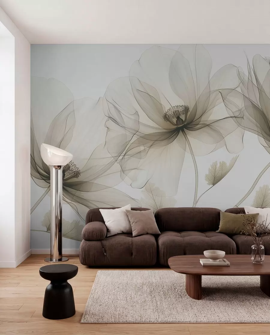 murales de pared Flores de tinta sepia w01482v2