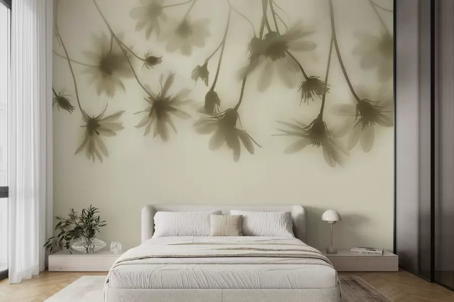 murales de pared Delicadas flores en la niebla colgando desde arriba en colores pastel w01469v1