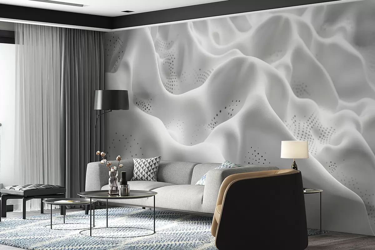 murales de pared Colinas blancas minimalistas y abstractas con ondas y curvas.  w01473