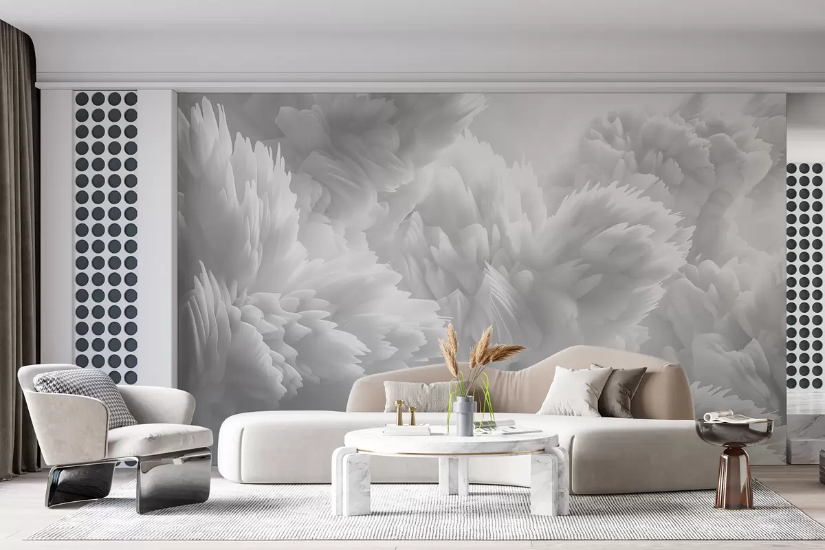 murales de pared Composición abstracta de cristales de nieve en un patrón de plumas de varias capas en una atmósfera etérea. w01474