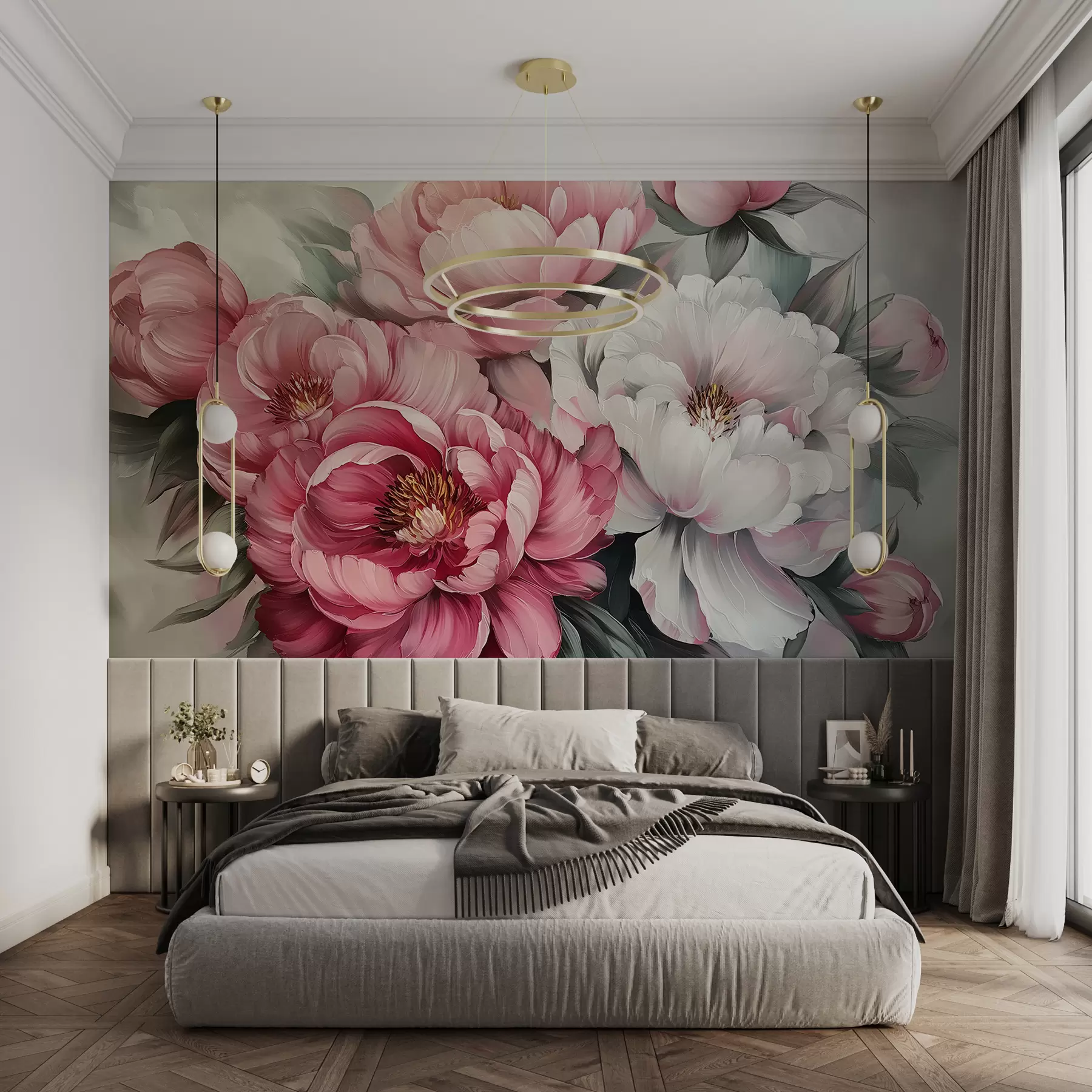 murales de pared Peonías pintadas de forma exuberante w01017