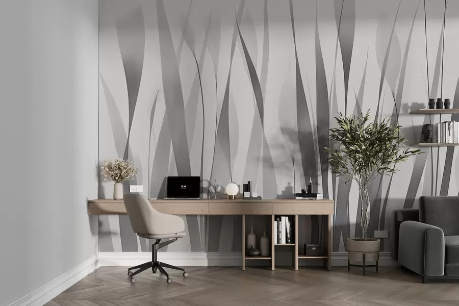 murales de pared Hojas translúcidas en tonos grises w01018v3