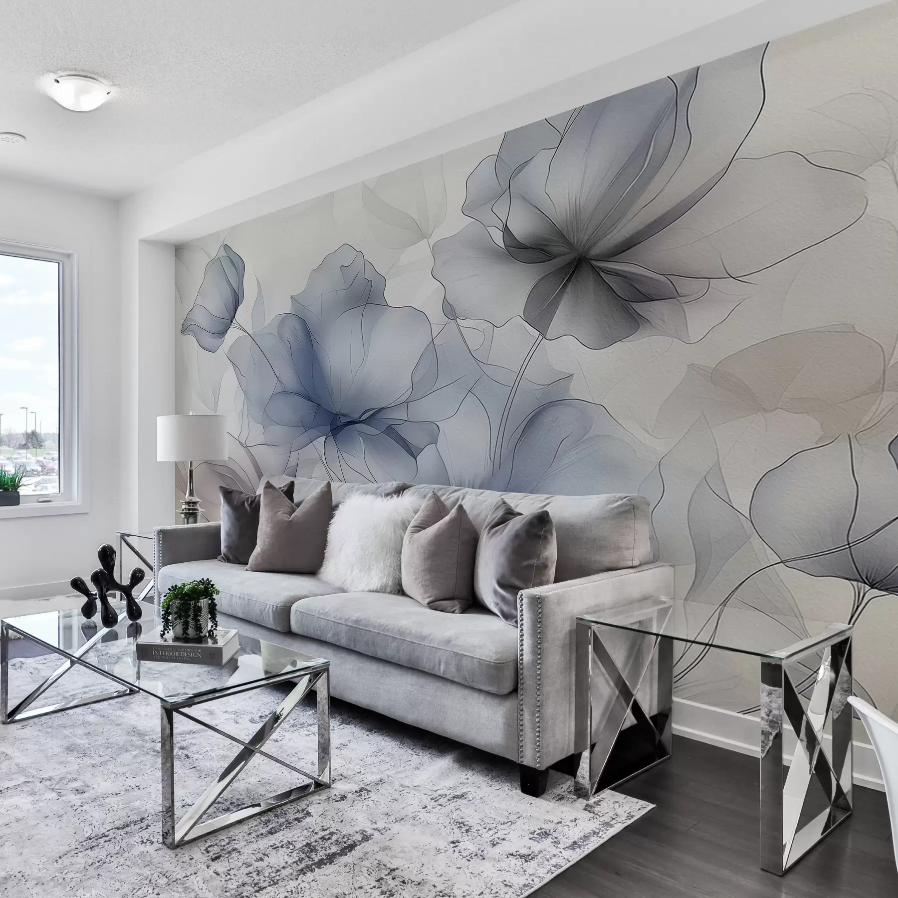 murales de pared Flores abstractas en una pared de hormigón w01037