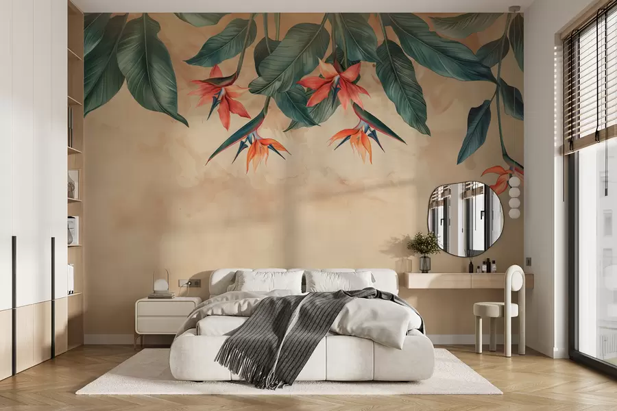 murales de pared Floración tropical sobre fondo de acuarela beige w01485