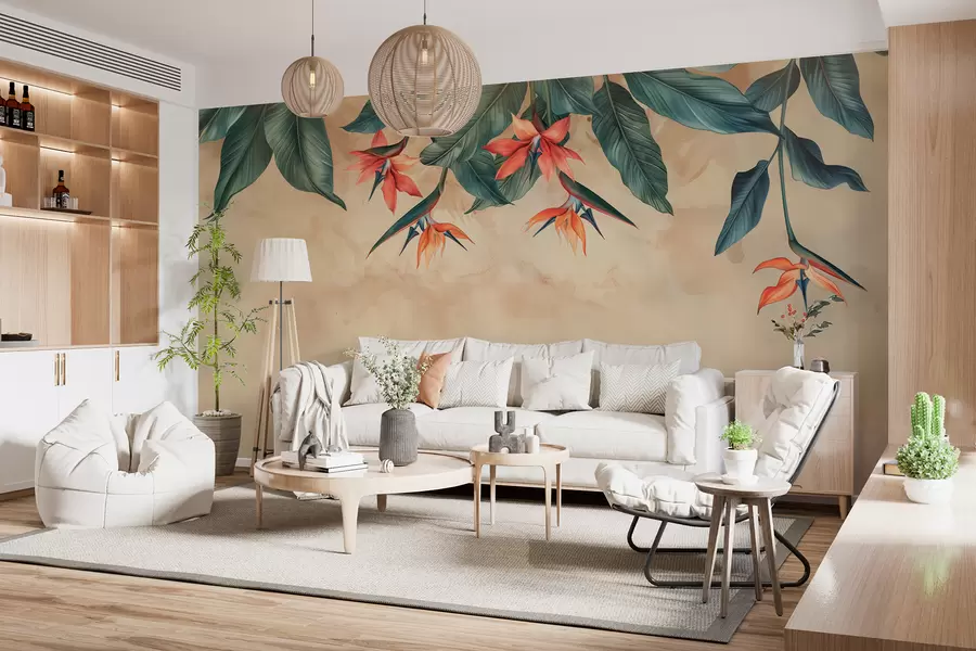 murales de pared Floración tropical sobre fondo de acuarela beige w01485