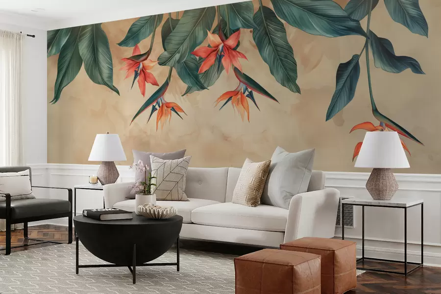 murales de pared Floración tropical sobre fondo de acuarela beige w01485