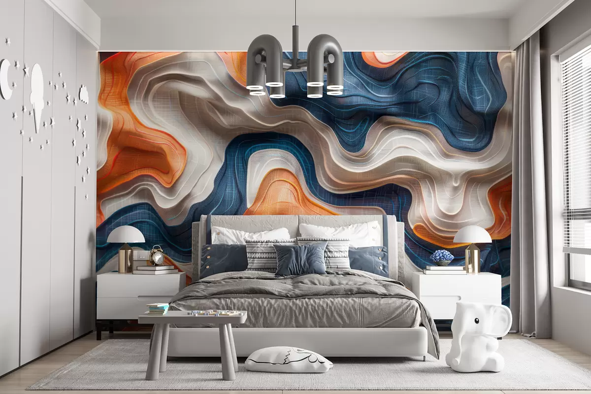 murales de pared Ondas dinámicas de color azul anaranjado w01361