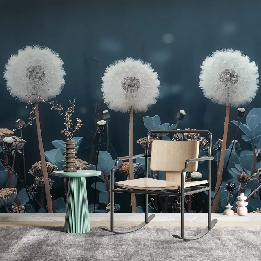 murales de pared Dientes de león, azul, tres dientes de león w01512