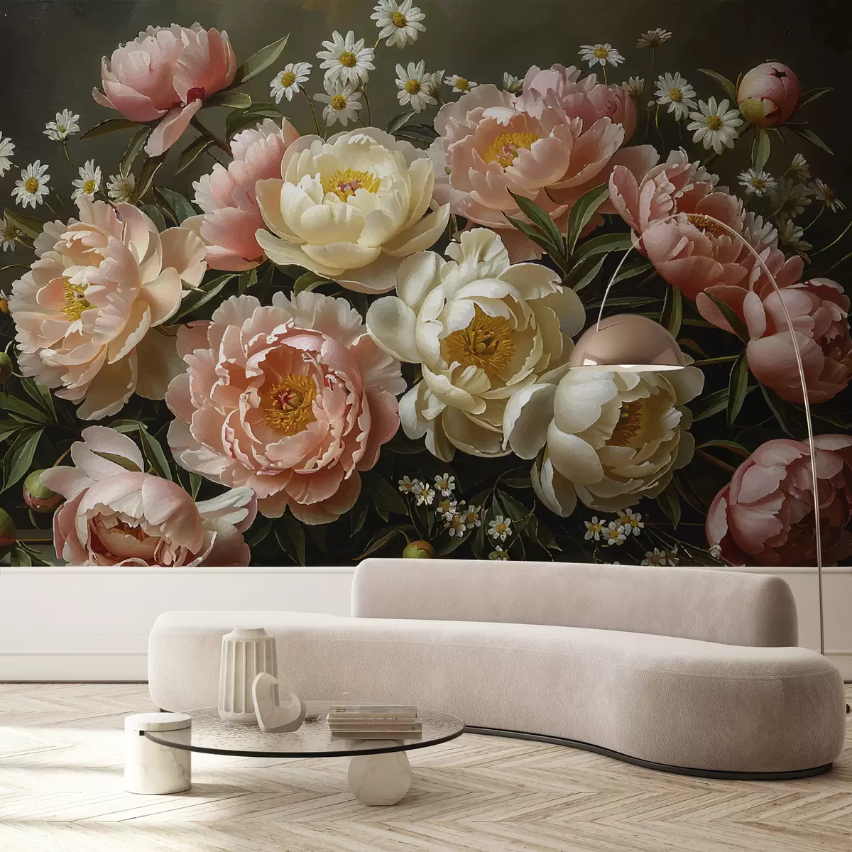 murales de pared Ramo de peonias, beige, rosa. w01513