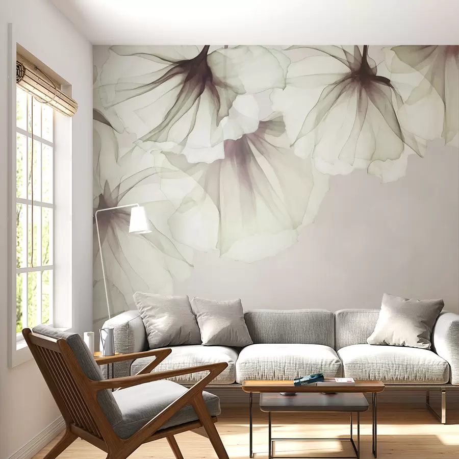 murales de pared delicadas flores translúcidas, flores grises, flores en la parte superior w01080v2