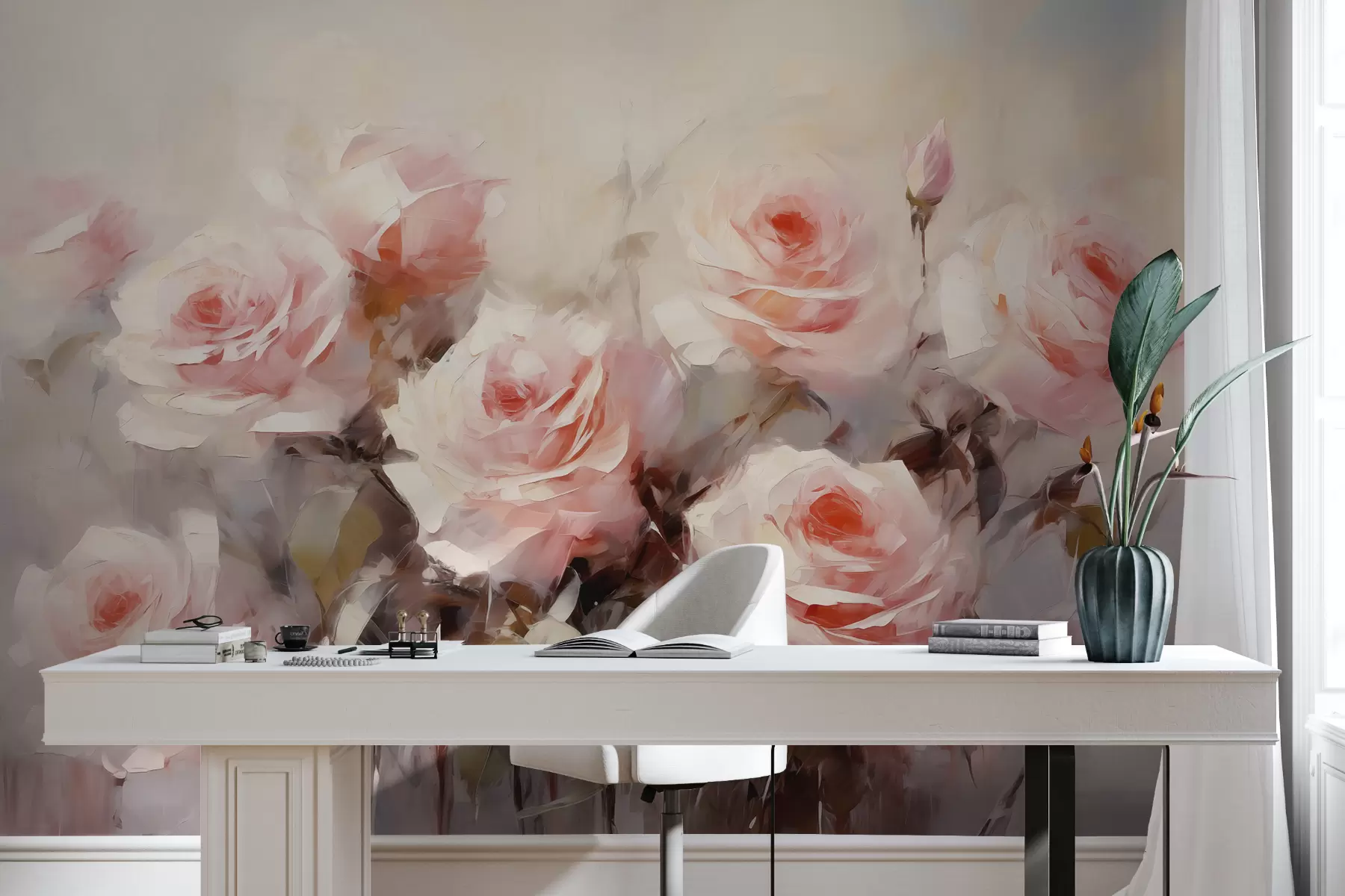 murales de pared Pintura al óleo imitación de rosas rosas w01061