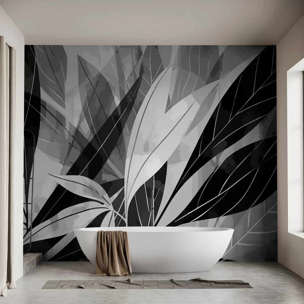 murales de pared Hojas en blanco y negro w01067