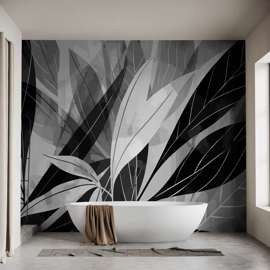 murales de pared Hojas en blanco y negro w01067