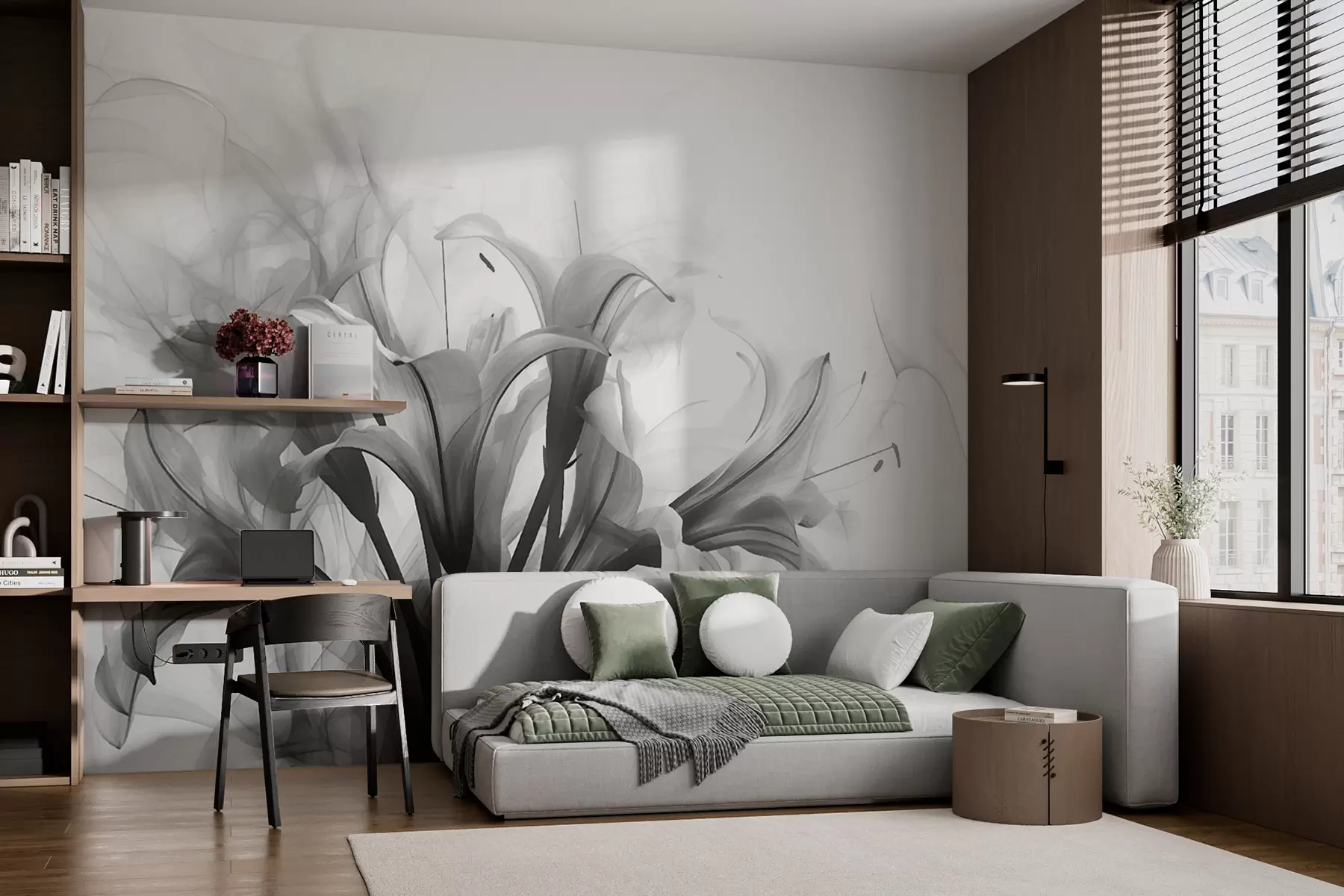 murales de pared Flores blancas y negras w01072