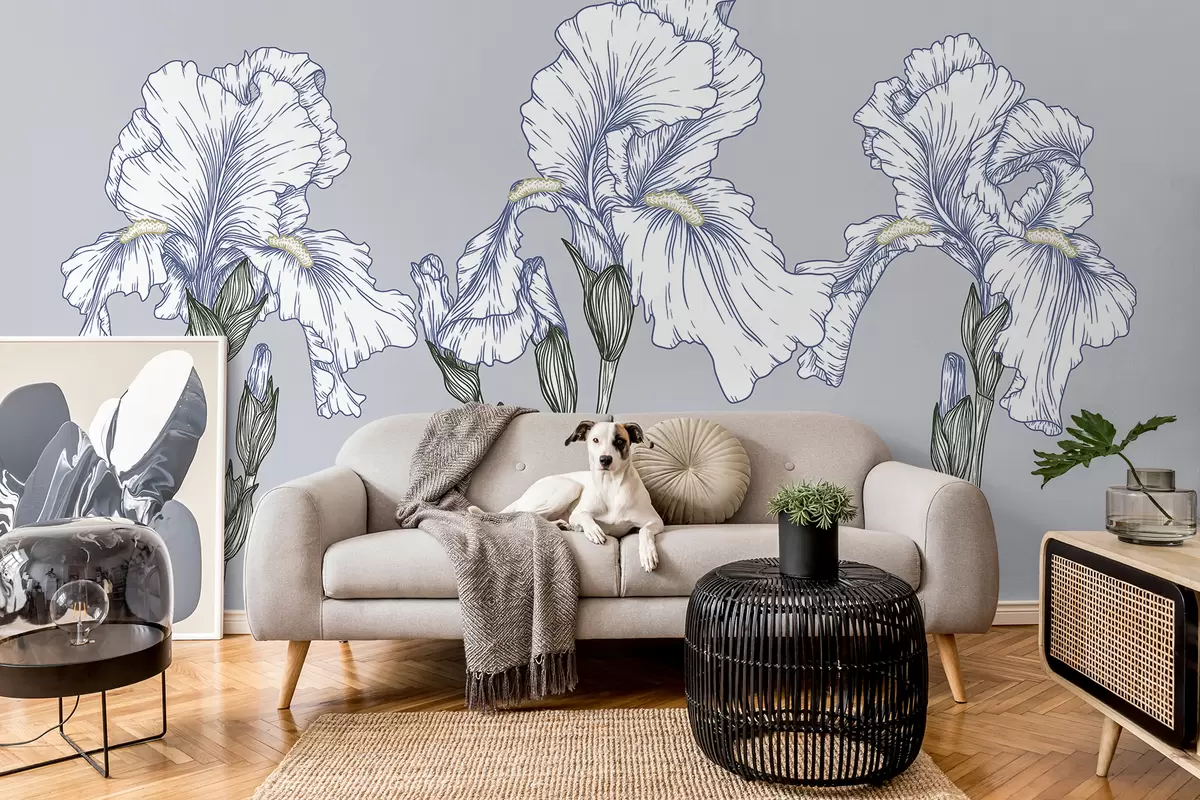 murales de pared Lirios grandes, flores delicadas, fondo delicado w01576
