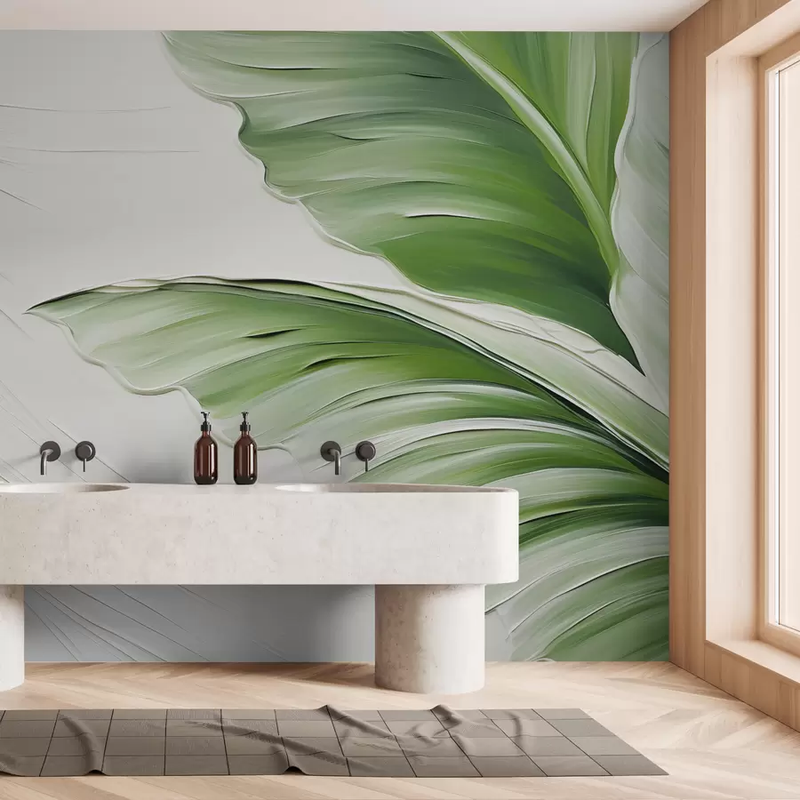 murales de pared Hojas verdes sobre luz imitación de pinceladas w01557