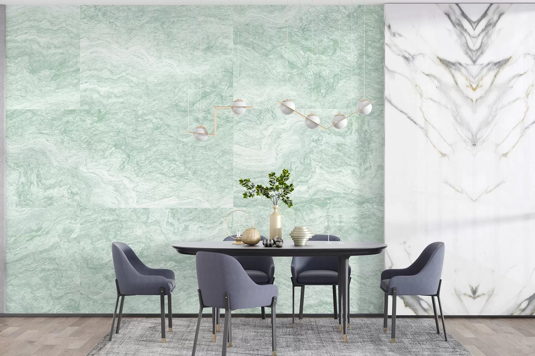 murales de pared Textura de mármol, abstracción, fluido, color verde w01544v2